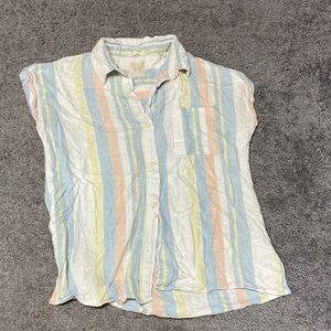Harper Heritage Women's XS Linen Blend Striped Button‎ Down Blouse Top Shirt
